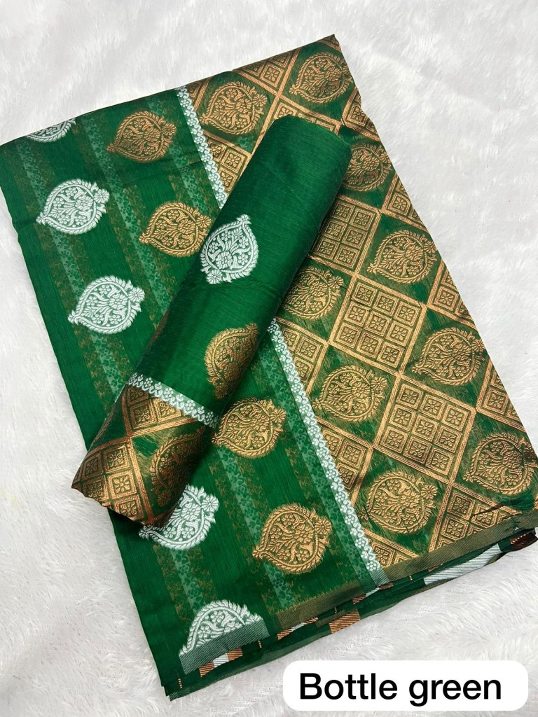 Bottle Green Colour Ac cotton Assamese  Mekhela Chador  Sador Mekhela 