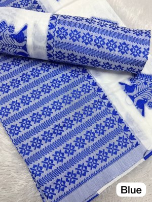 Blue  Ac cotton Assamese  Mekhela Chador  Sador Mekhela 