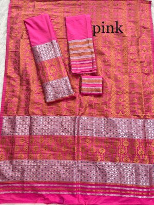 SuratBlouse Assamese Machine Weaving Mix Silk Pink Mekhela  Chador   Mekhela Sador