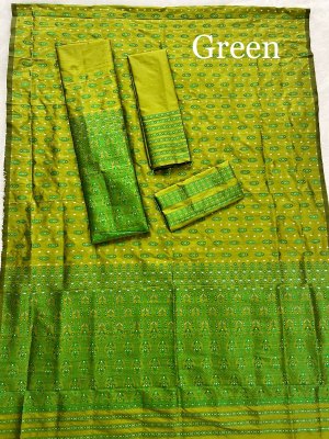 SuratBlouse Assamese Machine Weaving Mix Silk Green Mekhela  Chador   Mekhela Sador