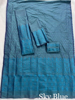 SuratBlouse Assamese Machine Weaving Mix Silk Sky Blue Mekhela  Chador   Mekhela Sador