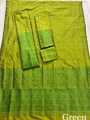 SuratBlouse Assamese Machine Weaving Mix Silk Green Mekhela  Chador   Mekhela Sador
