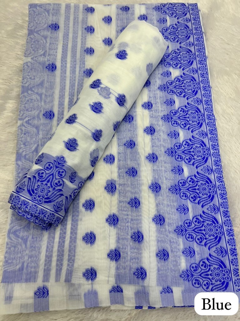 Blue Ac cotton Assamese  Mekhela Chador  Sador Mekhela 