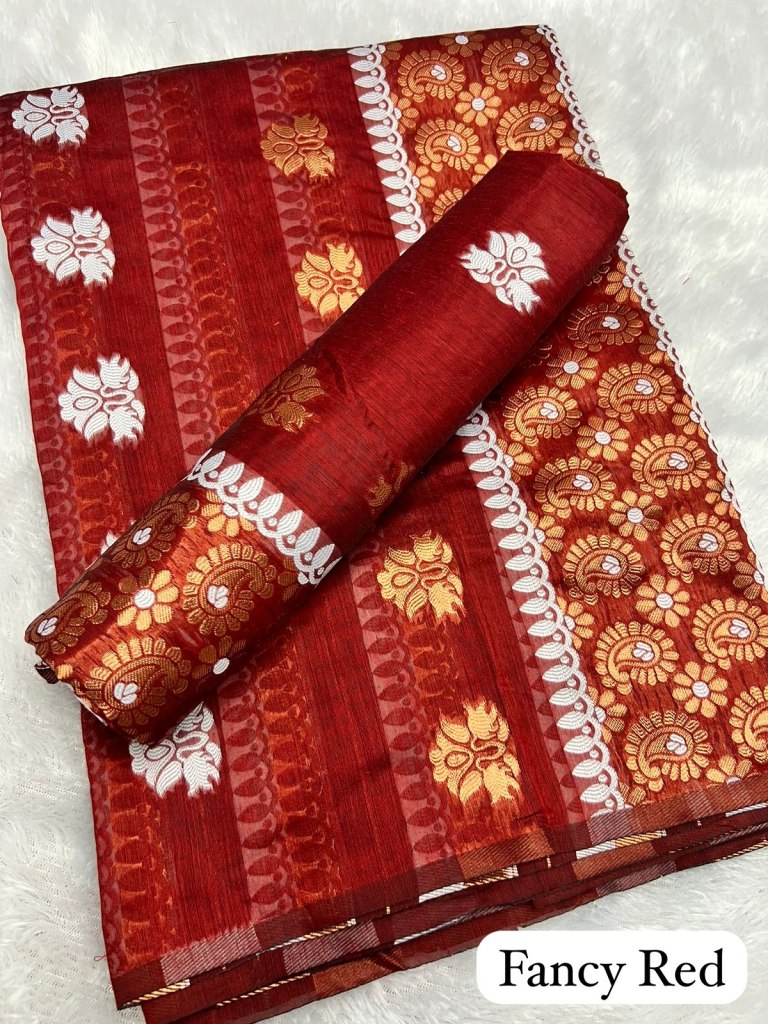 Fancy Red Ac cotton Assamese  Mekhela Chador  Sador Mekhela 