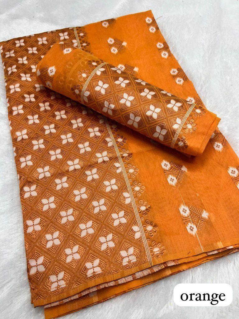 Orange  Ac cotton Assamese  Mekhela Chador  Sador Mekhela 