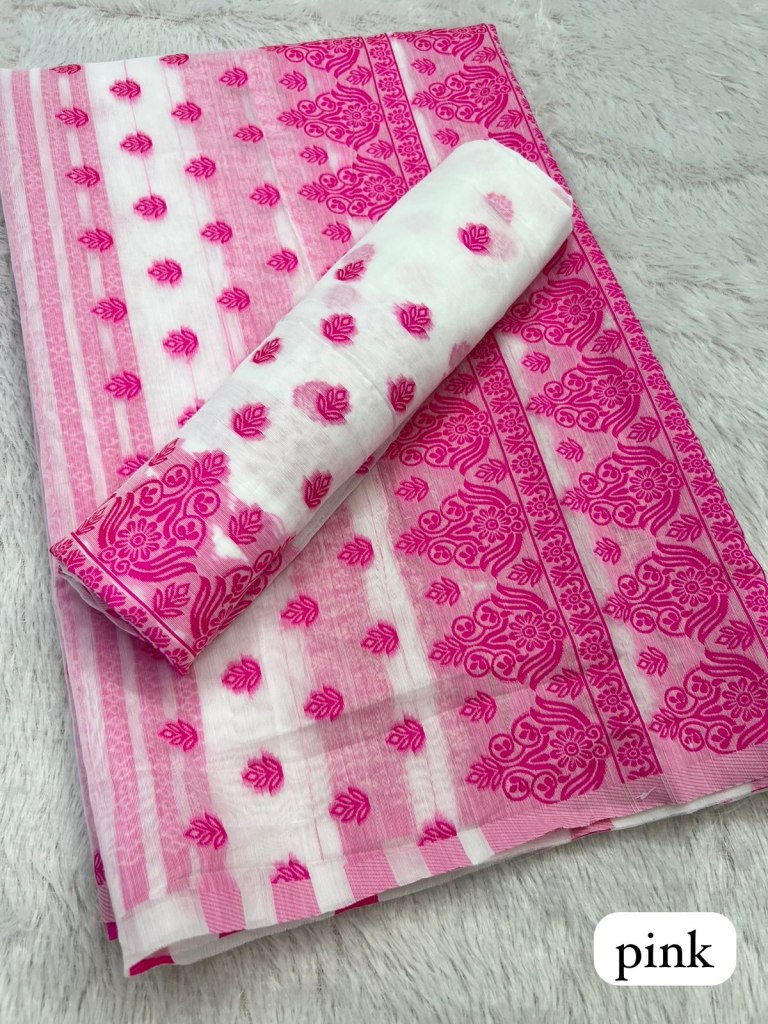 Pink  Ac cotton Assamese  Mekhela Chador  Sador Mekhela 