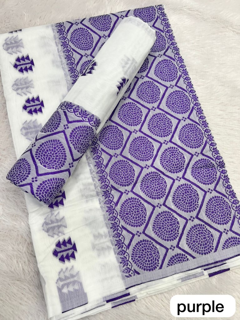 Purple  Ac cotton Assamese  Mekhela Chador  Sador Mekhela 