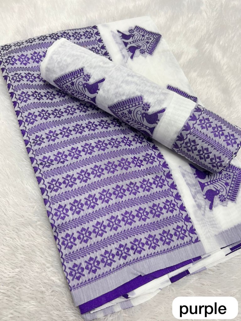 Purple Ac cotton Assamese  Mekhela Chador  Sador Mekhela 