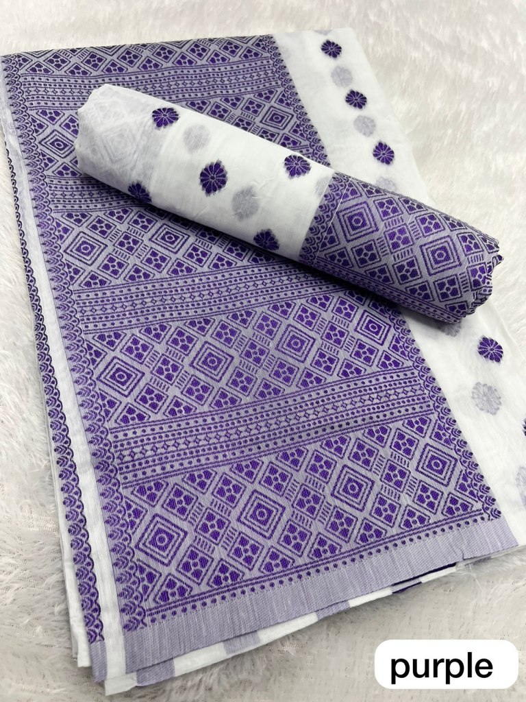 Purple Ac cotton Assamese  Mekhela Chador  Sador Mekhela 