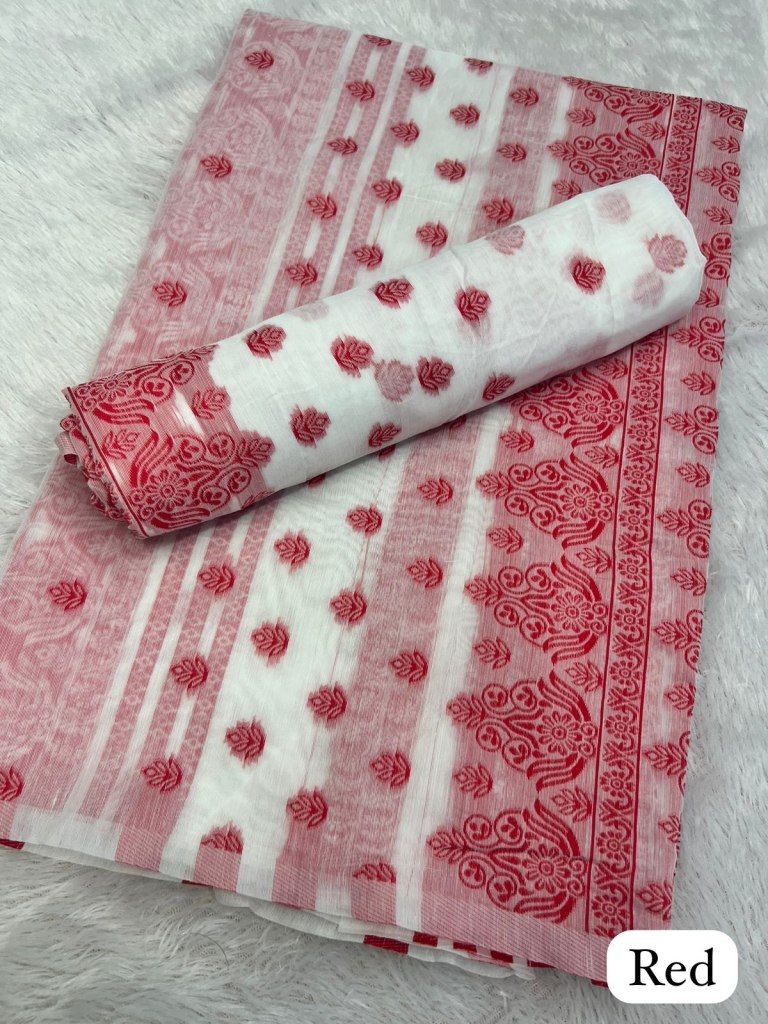 Red Ac cotton Assamese  Mekhela Chador  Sador Mekhela 