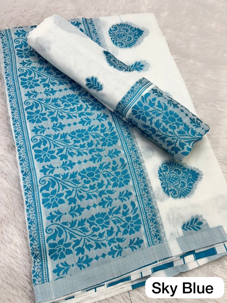 Sky Blue Ac cotton Assamese  Mekhela Chador  Sador Mekhela 