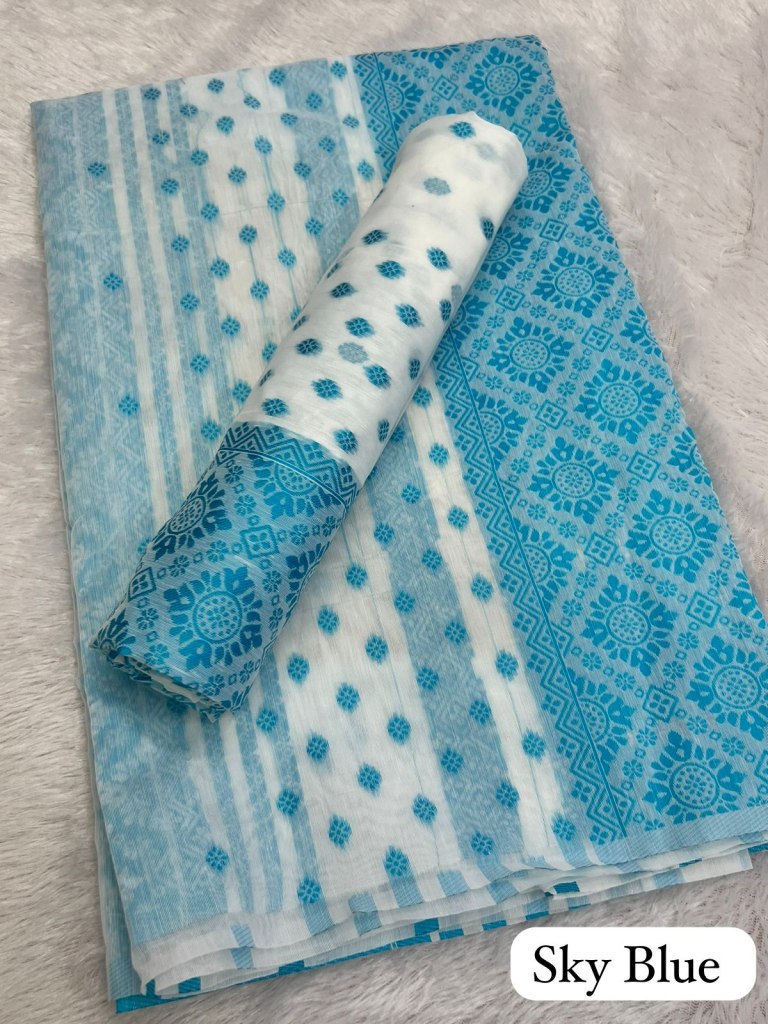 Sky Blue Ac cotton Assamese  Mekhela Chador  Sador Mekhela 