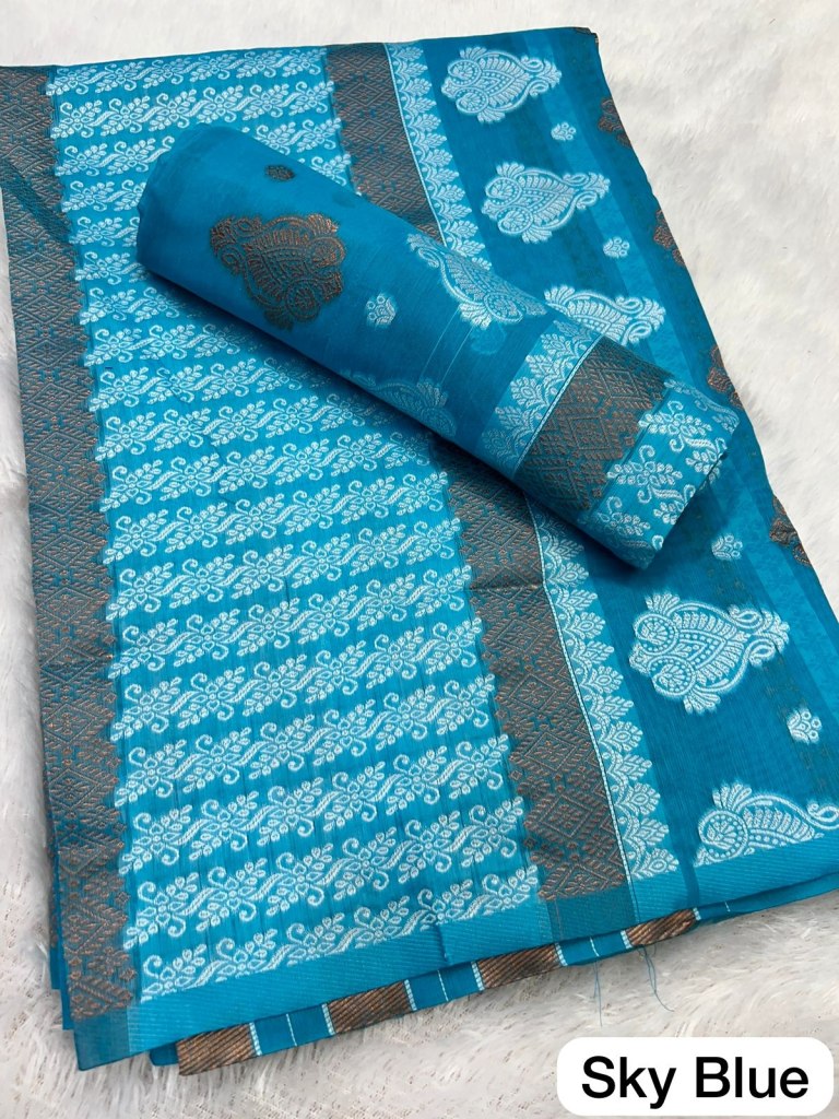 Sky Blue Colour Ac cotton Assamese  Mekhela Chador  Sador Mekhela 