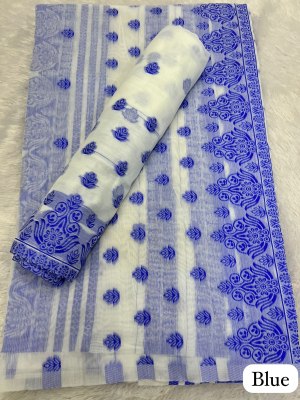 Blue Ac cotton Assamese  Mekhela Chador  Sador Mekhela 