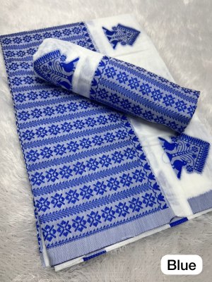 Blue  Ac cotton Assamese  Mekhela Chador  Sador Mekhela 