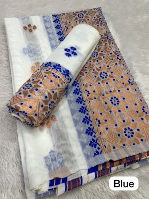 Blue  Ac cotton Assamese  Mekhela Chador  Sador Mekhela 