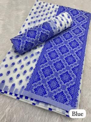 Blue Ac cotton Assamese  Mekhela Chador  Sador Mekhela 