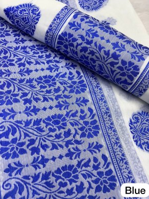 Blue Ac cotton Assamese  Mekhela Chador  Sador Mekhela 