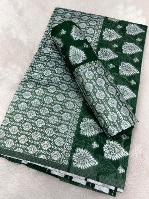 Bottle Green Ac cotton Assamese  Mekhela Chador  Sador Mekhela 