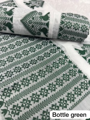 Bottle Green Ac cotton Assamese  Mekhela Chador  Sador Mekhela 