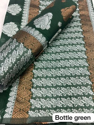 Bottle Green Colour Ac cotton Assamese  Mekhela Chador  Sador Mekhela 