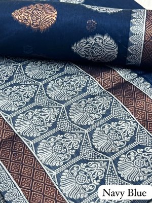 Navy Blue  Ac cotton Assamese  Mekhela Chador  Sador Mekhela 