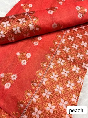 Peach  Ac cotton Assamese  Mekhela Chador  Sador Mekhela 