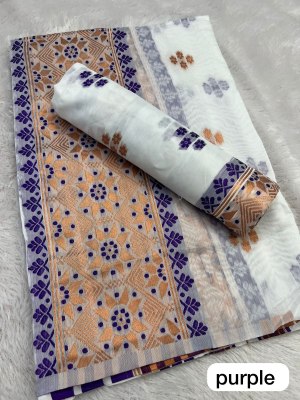 Purple Ac cotton Assamese  Mekhela Chador  Sador Mekhela 