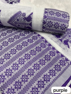 Purple Ac cotton Assamese  Mekhela Chador  Sador Mekhela 