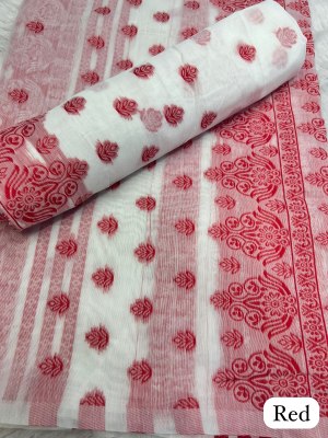 Red Ac cotton Assamese  Mekhela Chador  Sador Mekhela 