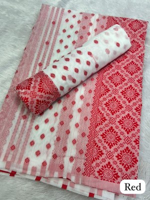 Red Ac cotton Assamese  Mekhela Chador  Sador Mekhela 