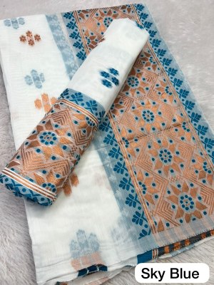 Sky Blue Ac cotton Assamese  Mekhela Chador  Sador Mekhela 