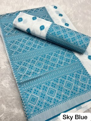 Sky Blue Ac cotton Assamese  Mekhela Chador  Sador Mekhela 