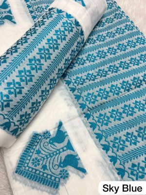 Sky Blue  Ac cotton Assamese  Mekhela Chador  Sador Mekhela 