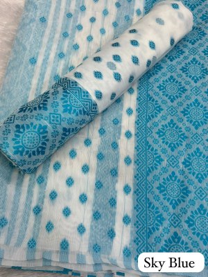 Sky Blue Ac cotton Assamese  Mekhela Chador  Sador Mekhela 