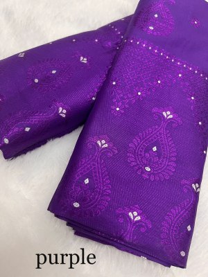 SuratBlouse Assamese Machine Weaving Mix Silk Purple Mekhela  Chador   Mekhela Sador