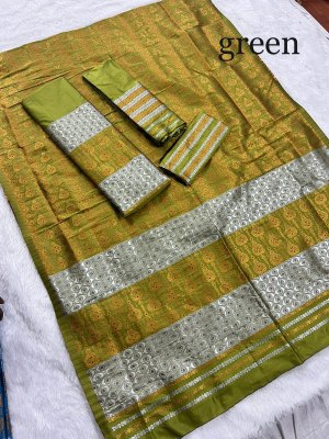 SuratBlouse Assamese Machine Weaving Mix Silk Green Mekhela  Chador   Mekhela Sador