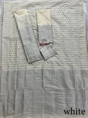 SuratBlouse Assamese Machine Weaving Mix Silk White  Mekhela  Chador   Mekhela Sador